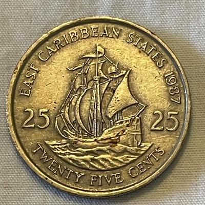 1987 QUEEN ELIZABETH THE SECOND STATE TWENTY FIVE CENT AND 1943-S WHEAT PENNY