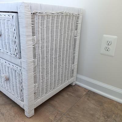 LOT 3: White Wicker Nightstand