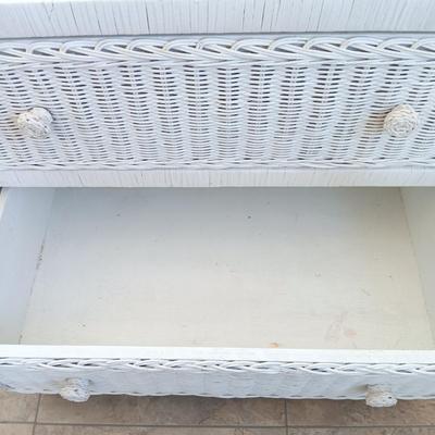 LOT 3: White Wicker Nightstand
