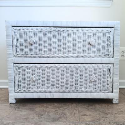 LOT 3: White Wicker Nightstand