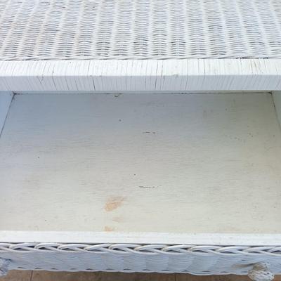 LOT 3: White Wicker Nightstand
