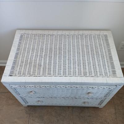 LOT 3: White Wicker Nightstand
