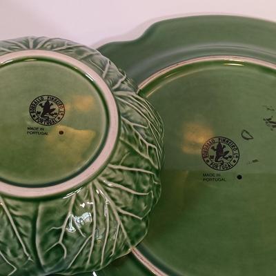LOT 26: Bordallo Pinheiro Cabbage Bowl and Serving Plate, Matceramica Casserole Dish, Metal Scallop Plate & More
