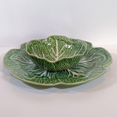 LOT 26: Bordallo Pinheiro Cabbage Bowl and Serving Plate, Matceramica Casserole Dish, Metal Scallop Plate & More