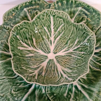 LOT 26: Bordallo Pinheiro Cabbage Bowl and Serving Plate, Matceramica Casserole Dish, Metal Scallop Plate & More