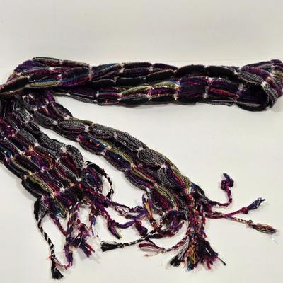 LOT 28: Metallic Gold Colored Handbag, Purple Sequined Scarf, Animal Print Scarf, and More Fashionable Scarves