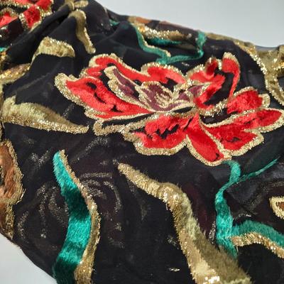 LOT 28: Metallic Gold Colored Handbag, Purple Sequined Scarf, Animal Print Scarf, and More Fashionable Scarves