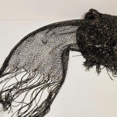 LOT 28: Metallic Gold Colored Handbag, Purple Sequined Scarf, Animal Print Scarf, and More Fashionable Scarves