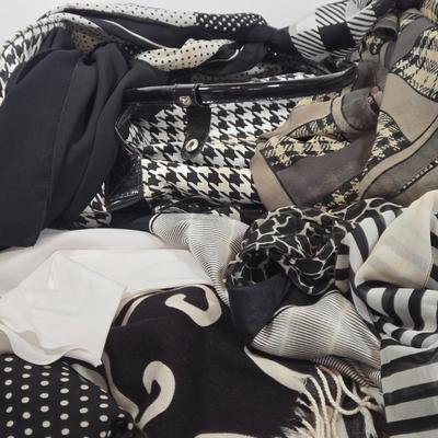 LOT 30: Houndstooth Canvas Rolling Duffle Bag, Two Jones New York Scarves, and More Black and White Scarves
