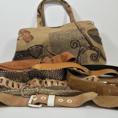 LOT 33: Tapestry Tote and Multiple Leather Belts