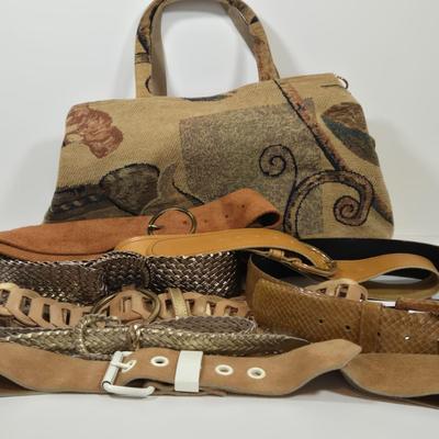 LOT 33: Tapestry Tote and Multiple Leather Belts