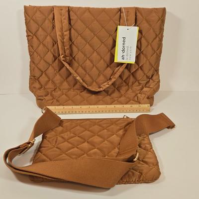 LOT 35: New with Tags Ah-Dorned New York Tote and Crossbody Bag, and Two Matching Scarves