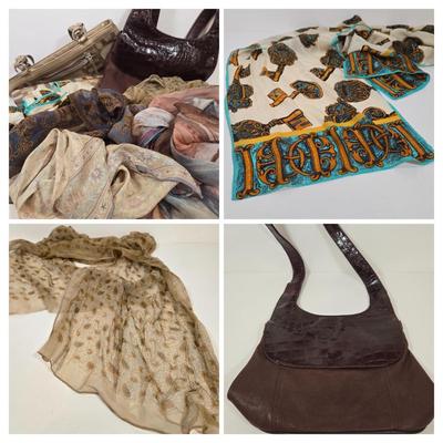 LOT 37: Tignanello Shoulder Bag. Nine West Handbag, and Fashion Scarves