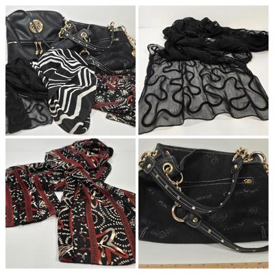 LOT 40: Kathy Van Zeeland Shoulder Bag with Gold-tone Hardware and Charms, Crossbody Bag, and Fashion Scarves