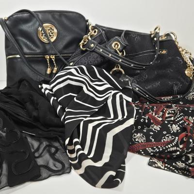 LOT 40: Kathy Van Zeeland Shoulder Bag with Gold-tone Hardware and Charms, Crossbody Bag, and Fashion Scarves