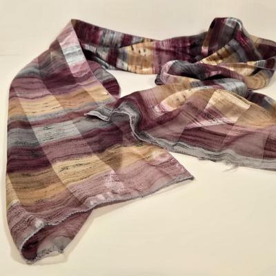 LOT 42: Cee Klein Leather Purse, Flowered Scarf with Gold-tone Metallic Threading, and Three More Fashionable Scarves