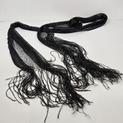 LOT 43: Via Piaggi Patent Clutch Bag with Shoulder Strap, Flowered Scarf with Pompoms, Sequined Scarf and More Stylish Scarves