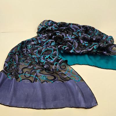 LOT 43: Via Piaggi Patent Clutch Bag with Shoulder Strap, Flowered Scarf with Pompoms, Sequined Scarf and More Stylish Scarves