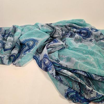 LOT 44: Teal Merona Purse, New York and Company Wristlet, Colorful Dotted Scarf, and Multiple Fun Colored Scarves