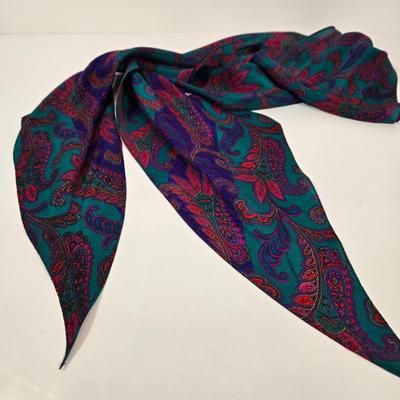 LOT 44: Teal Merona Purse, New York and Company Wristlet, Colorful Dotted Scarf, and Multiple Fun Colored Scarves