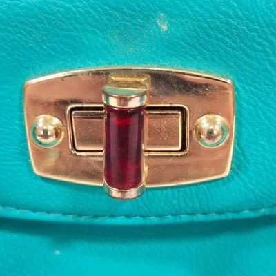 LOT 44: Teal Merona Purse, New York and Company Wristlet, Colorful Dotted Scarf, and Multiple Fun Colored Scarves