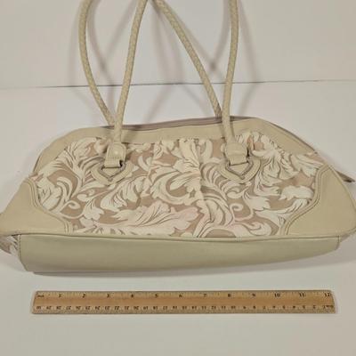 LOT 46: Eel Skin Shoulder Bag, Flower Patterned Handbag, Gold-tone Sequined Hobo Bag, and Multiple Stylish Belts Including Macrame,...
