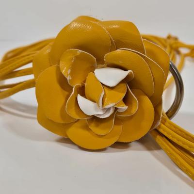 LOT 46: Eel Skin Shoulder Bag, Flower Patterned Handbag, Gold-tone Sequined Hobo Bag, and Multiple Stylish Belts Including Macrame,...