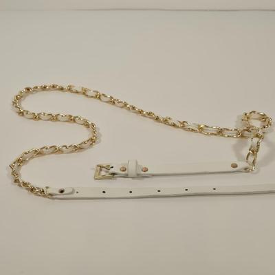 LOT 46: Eel Skin Shoulder Bag, Flower Patterned Handbag, Gold-tone Sequined Hobo Bag, and Multiple Stylish Belts Including Macrame,...