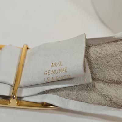 LOT 46: Eel Skin Shoulder Bag, Flower Patterned Handbag, Gold-tone Sequined Hobo Bag, and Multiple Stylish Belts Including Macrame,...