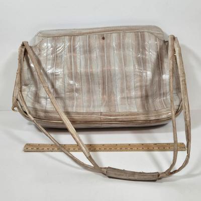 LOT 46: Eel Skin Shoulder Bag, Flower Patterned Handbag, Gold-tone Sequined Hobo Bag, and Multiple Stylish Belts Including Macrame,...