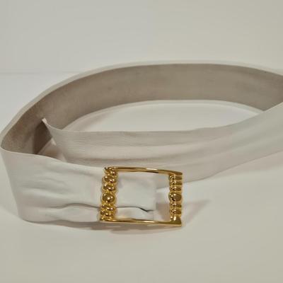 LOT 46: Eel Skin Shoulder Bag, Flower Patterned Handbag, Gold-tone Sequined Hobo Bag, and Multiple Stylish Belts Including Macrame,...