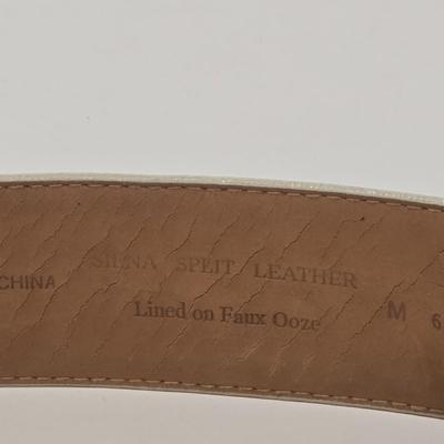 LOT 46: Eel Skin Shoulder Bag, Flower Patterned Handbag, Gold-tone Sequined Hobo Bag, and Multiple Stylish Belts Including Macrame,...