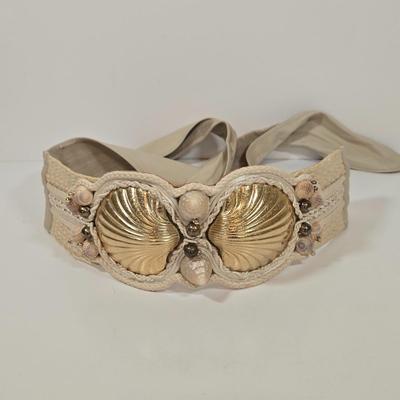 LOT 46: Eel Skin Shoulder Bag, Flower Patterned Handbag, Gold-tone Sequined Hobo Bag, and Multiple Stylish Belts Including Macrame,...