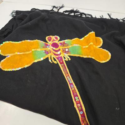 LOT 47: Chanel- Like Crossbody Bag, Metallic Bronze Color Handbag, Laura Ashley Scarf, Dragonfly Scarf with Fringe, and More Fashion Scarves