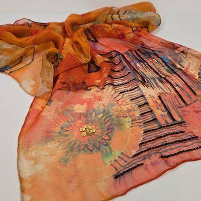 LOT 47: Chanel- Like Crossbody Bag, Metallic Bronze Color Handbag, Laura Ashley Scarf, Dragonfly Scarf with Fringe, and More Fashion Scarves