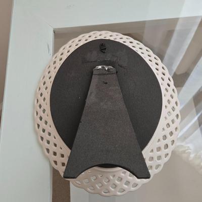 LOT 48: Wooden Night Stand with Glass Top, Mirror, and Faux Flower Decor