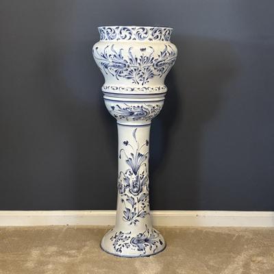 LOT 50: Jardiniere Planter on Pedestal/Hand Made in Portugal. Can Also Be Separated as a Vase and Planter