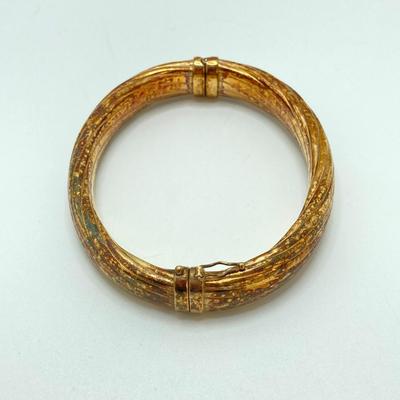 LOT 57: 925 Italy Sterling Gold Vermeil Hinged Bangle Bracelet - TW 24.07g