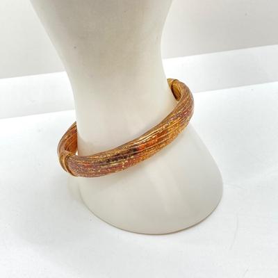 LOT 57: 925 Italy Sterling Gold Vermeil Hinged Bangle Bracelet - TW 24.07g