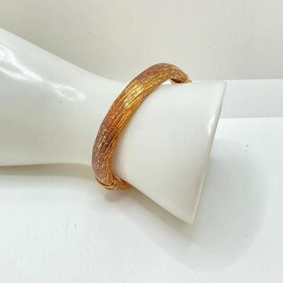 LOT 57: 925 Italy Sterling Gold Vermeil Hinged Bangle Bracelet - TW 24.07g