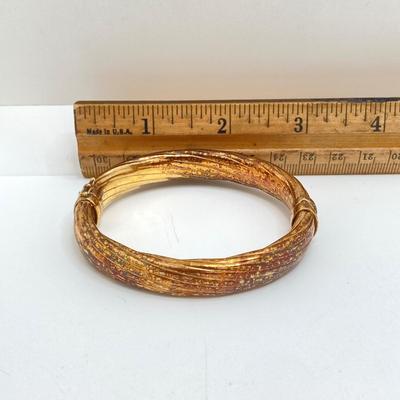 LOT 57: 925 Italy Sterling Gold Vermeil Hinged Bangle Bracelet - TW 24.07g