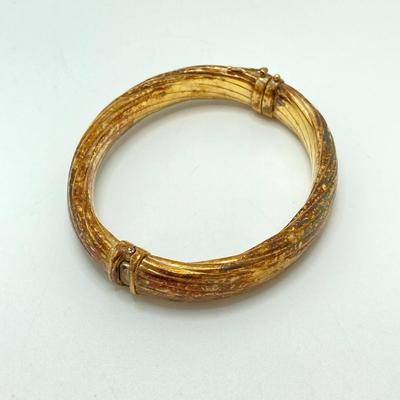 LOT 57: 925 Italy Sterling Gold Vermeil Hinged Bangle Bracelet - TW 24.07g