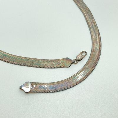 LOT 58: 925 Sterling Made in Italy Silver Herringbone Chain Necklace - TW 28.97g