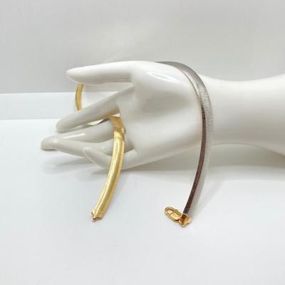 LOT 61: GD Italy 18K GP Reversible Herringbone Chain Necklace