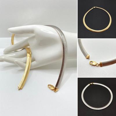 LOT 61: GD Italy 18K GP Reversible Herringbone Chain Necklace