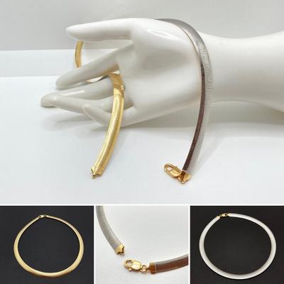 LOT 61: GD Italy 18K GP Reversible Herringbone Chain Necklace