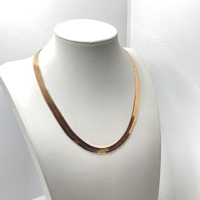 LOT 62: Italy Gold Herringbone Chain Necklace - 14KT / 585, TW 21.33g, 14"