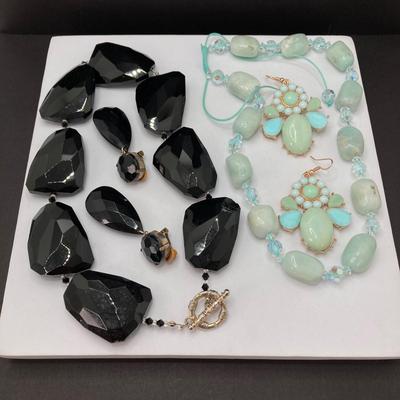 LOT 70: Pair of Vintage Necklace and Earrings Sets (Polished Stone / Onyx)