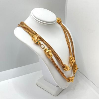 LOT 75: Beautiful Camrose Kross JBK (Jackie Kennedy) Gold Tone Green Eyed Panther Necklace and Joan Rivers Multi-Strand Beaded Necklace