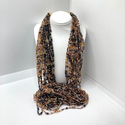 LOT 75: Beautiful Camrose Kross JBK (Jackie Kennedy) Gold Tone Green Eyed Panther Necklace and Joan Rivers Multi-Strand Beaded Necklace